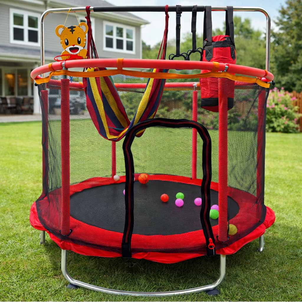 Trampoline-for-children-garden-ball-net-basketball-150cm-red-182278